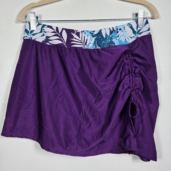 Rotita Purple Tropical Floral 2 Piece Bikini Top & Cinched Swim Skirt Size Large - Picture 7 of 16